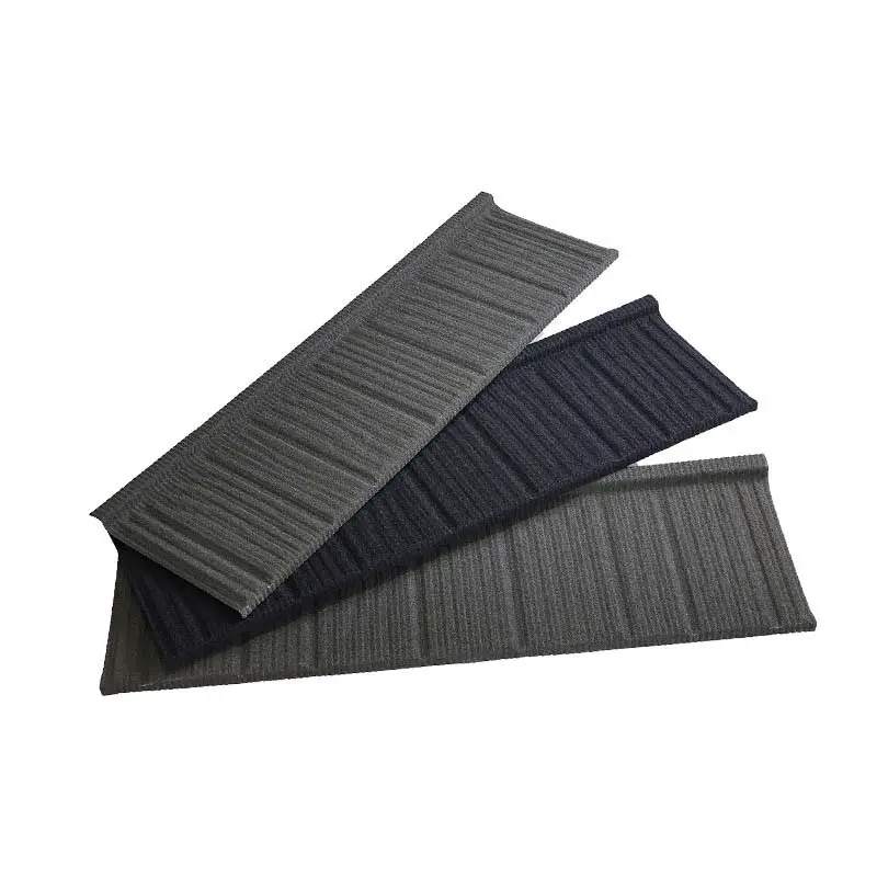 Wholsale Wood strip black blue color stone coated galvanized zinc steel metal roofing sheet for villa house